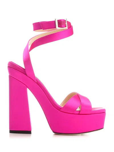 Jimmy Choo Gaia Silk Ankle-strap Platform Sandals In Pink