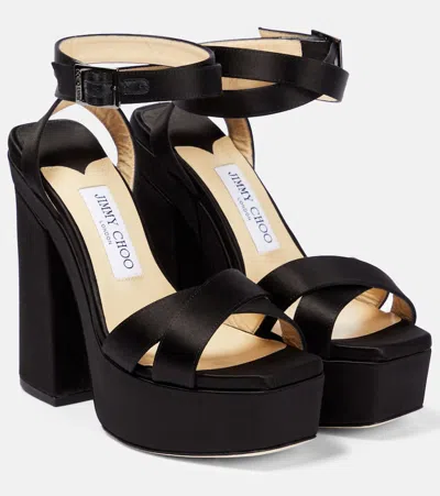 Jimmy Choo Gaia Satin Platform Sandals In Black