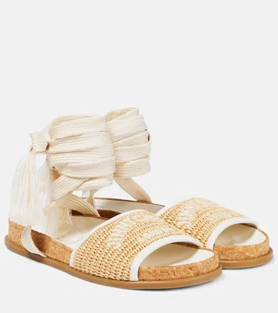 Jimmy Choo Gal Flat Logo Raffia Sandals In Natural/ecru