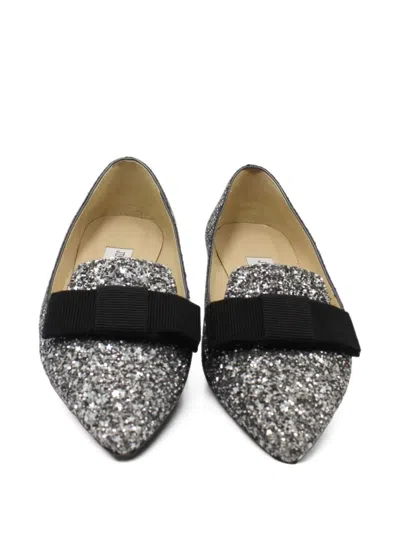 Pre-owned Jimmy Choo Gala Bow Loafers In Silver