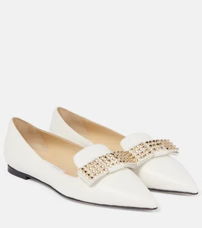 Jimmy Choo Gala Embellished Leather Ballet Flats In White