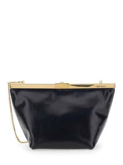 Jimmy Choo Ganache Black Clutch With Chain-link Shoulder Strap And Clasp Closure In Leather Woman