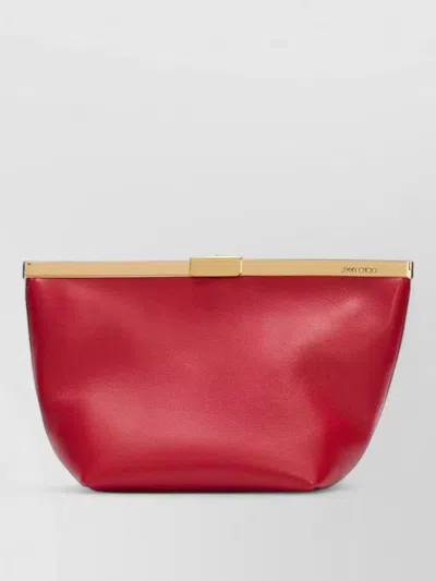 Jimmy Choo Ganache Leather Clutch Gold Tone Hardware In Red