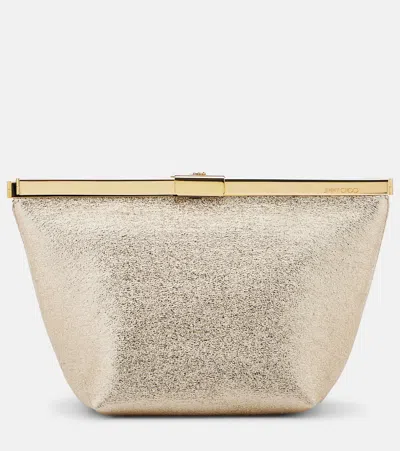 Jimmy Choo Ganache Metallic Leather Clutch In Silver
