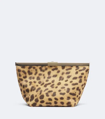 Jimmy Choo Ganache Mini Leopard-print Calf Hair Clutch In Beige