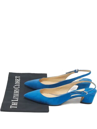 Pre-owned Jimmy Choo Gemma Slingback Pointed-toe Suede Pumps In Blue