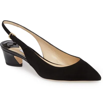 Pre-owned Jimmy Choo Gemma Slingback Pumps Black Suede Ballet Pink 37 38.5 39.5 40