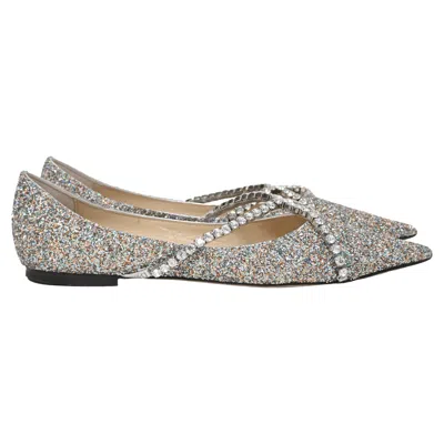 Jimmy Choo Genevi Crystal Embellished Ballet Flats In Silver Glitter