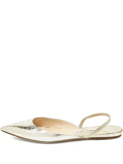 Pre-owned Jimmy Choo Genoa Croc-embossed Pointed-toe Flat Pumps In Silver
