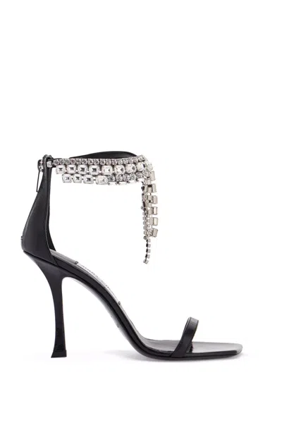 Jimmy Choo Genuine Leather Sandals With Crystal Accents In Black