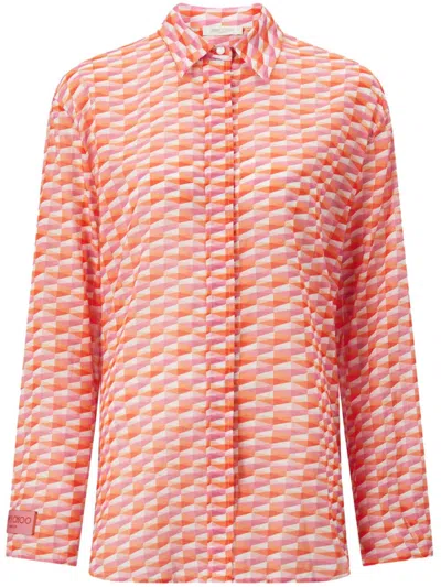 Jimmy Choo Geometric-print Cotton Shirt In A451 Paprika/candy Pink