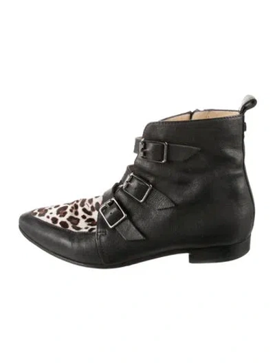 Pre-owned Jimmy Choo Gg Embossed Leather Boots In Black