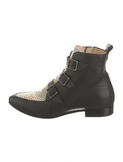 Pre-owned Jimmy Choo Gg Embossed Leather Combat Boots