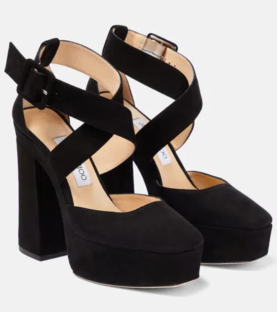 Jimmy Choo Gian 140 Satin Platform Pumps In Black