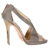 Jimmy Choo Gilttered Cross-strap Sandal Heels In Silver Suede