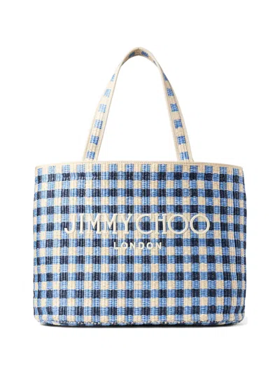 Jimmy Choo Raffia Gingham Tote Bag In Blue