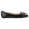 Jimmy Choo Ginny Flats With Crystal Buckle In Black Nappa Leather In Black