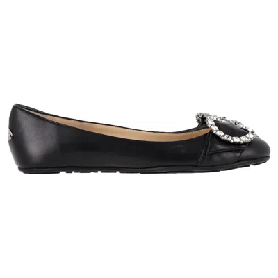 Jimmy Choo Ginny Flats With Crystal Buckle In Black Nappa Leather