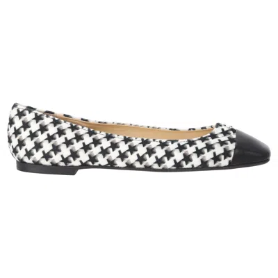 Jimmy Choo Gisela Square Toe Star Houndstooth Print Flats In Black Leather