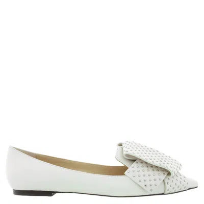 Jimmy Choo Gleam Studded Bow Flats In White
