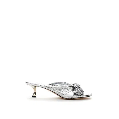 Jimmy Choo Gleaming Silver Leather Sandals In White