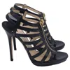 Jimmy Choo Glenys Caged Gladiator Sandal Heels In Black Leather In Black