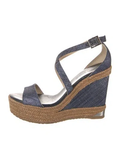 Pre-owned Jimmy Choo Glitter Accents Espadrilles In Blue/metallic
