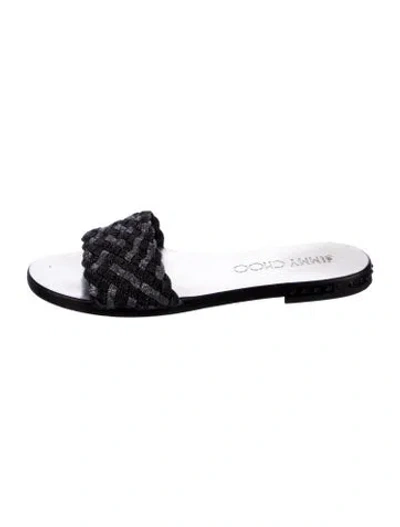 Pre-owned Jimmy Choo Glitter Accents Slides In Black