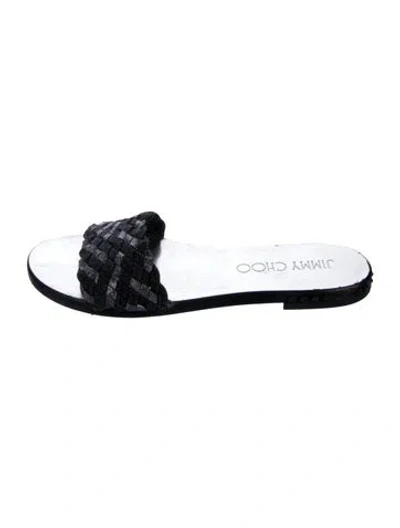 Pre-owned Jimmy Choo Glitter Accents Slides In Black