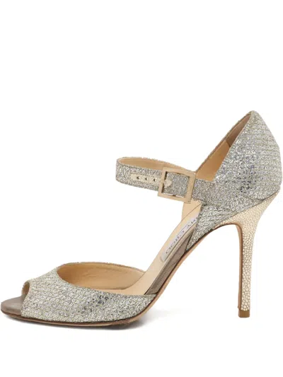 Pre-owned Jimmy Choo Glitter Ankle Strap Sandals In Silver