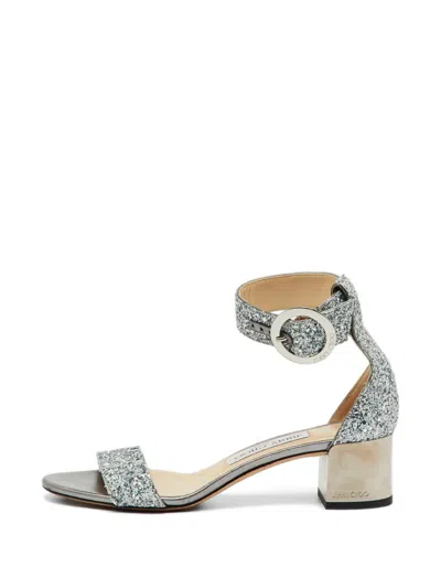 Pre-owned Jimmy Choo Glitter Ankle-strap Sandals In Silver