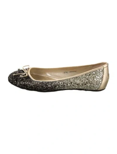 Pre-owned Jimmy Choo Glitter Bow Accents Ballet Flats In Black
