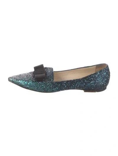 Pre-owned Jimmy Choo Glitter Bow Accents Ballet Flats In Blue