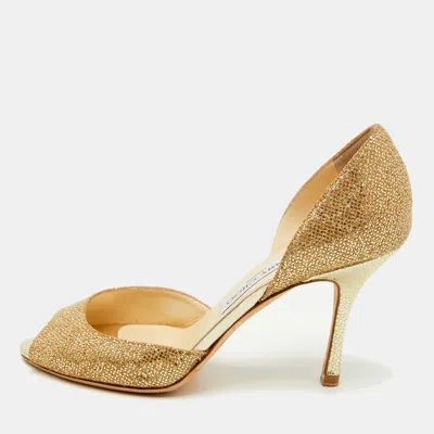 Pre-owned Jimmy Choo Glitter Champagne D'orsay Peep Toe Pumps Size 38.5 In Gold