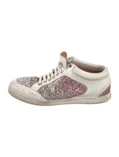 Pre-owned Jimmy Choo Glitter Colorblock Pattern Sneakers In White