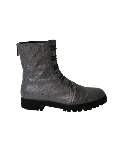 Jimmy Choo Glitter Combat Boots In Silver Polyester In Black
