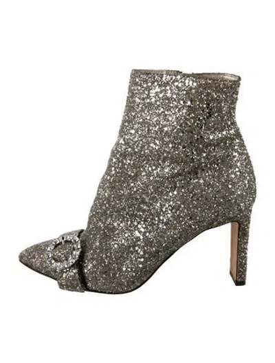 Pre-owned Jimmy Choo Glitter Crystal Embellishments Boots In Gold/silver
