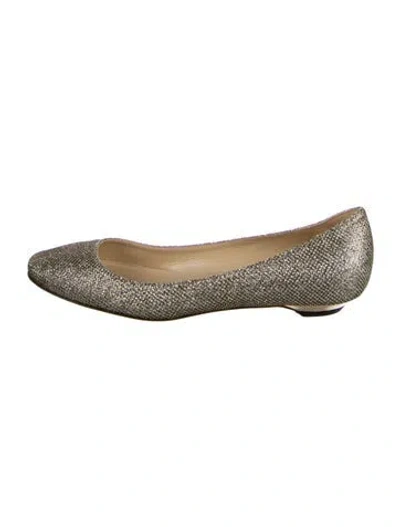 Pre-owned Jimmy Choo Glitter Crystal Embellishments Flats In Silver