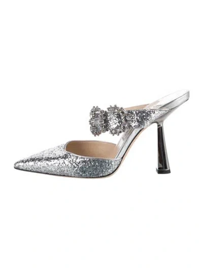 Pre-owned Jimmy Choo Glitter Crystal Embellishments Mules