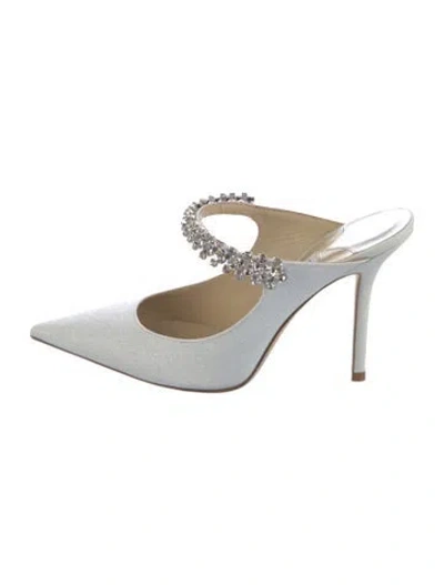Pre-owned Jimmy Choo Glitter Crystal Embellishments Mules In Metallic/white