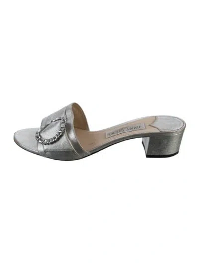 Pre-owned Jimmy Choo Glitter Crystal Embellishments Slides In Silver