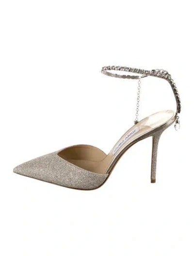 Pre-owned Jimmy Choo Glitter Crystal Embellishments Slingback Pumps