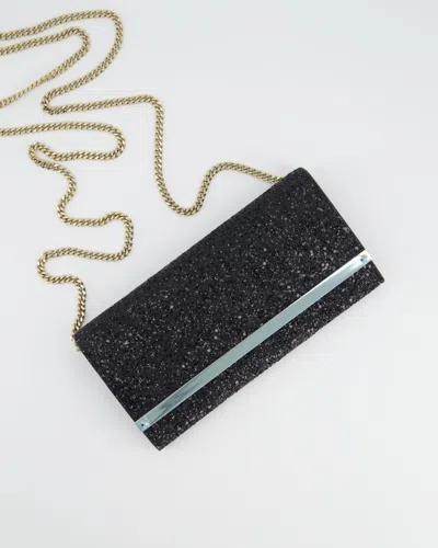 Jimmy Choo Glitter Embellished Emmie Tulle Clutch Bag With Silver Hardware Rrp £650 In Black
