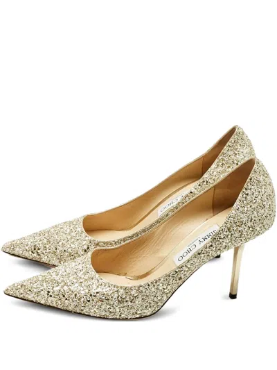 Pre-owned Jimmy Choo Glitter-embellishment Pointed-toe Pumps In Gold