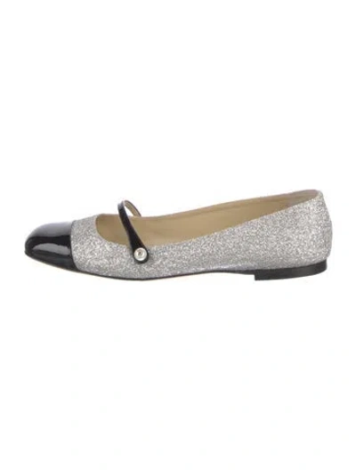 Pre-owned Jimmy Choo Glitter Glitter Accents Mary Jane Flats In Silver