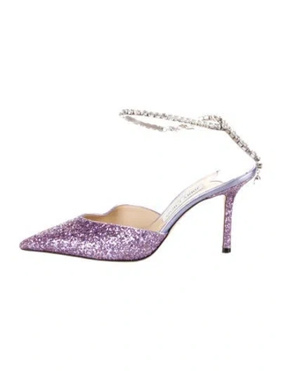 Pre-owned Jimmy Choo Glitter Glitter Accents Mules In Purple