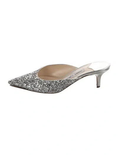 Pre-owned Jimmy Choo Glitter Glitter Accents Mules In Silver