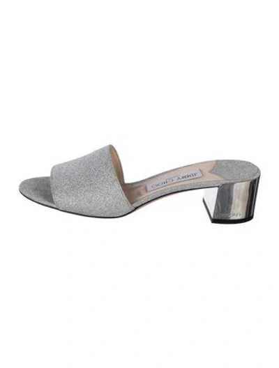 Pre-owned Jimmy Choo Glitter Glitter Accents Slides In Grey