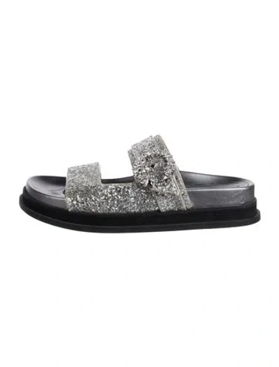Pre-owned Jimmy Choo Glitter Glitter Accents Slides In Silver