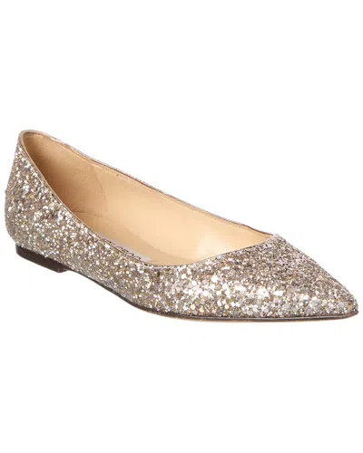 Jimmy Choo Glitter Leather Flat In Silver